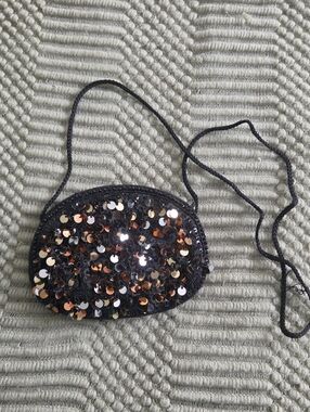 Sequin Crossbody Clutch - Black with Metallic Sequins